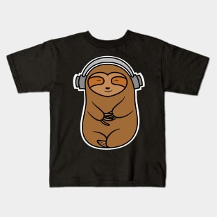 Cute Sloth Wearing Headphones Kids T-Shirt